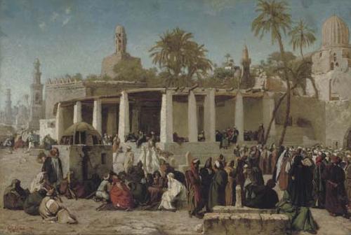 Wilhelm Gentz Crowds Gathering before the Tombs of the Caliphs oil painting image